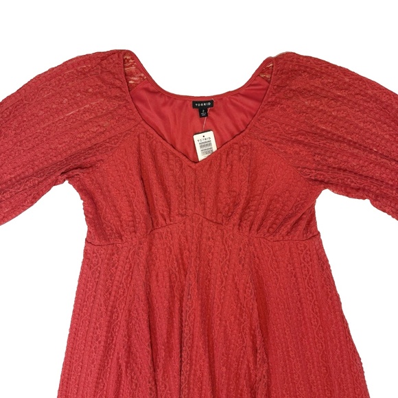 Torrid Plus Size 2 - 2X (18-20)  Mini Lace Fit Flare Dress Red 3/4 Sleeves NWT - Picture 9 of 16